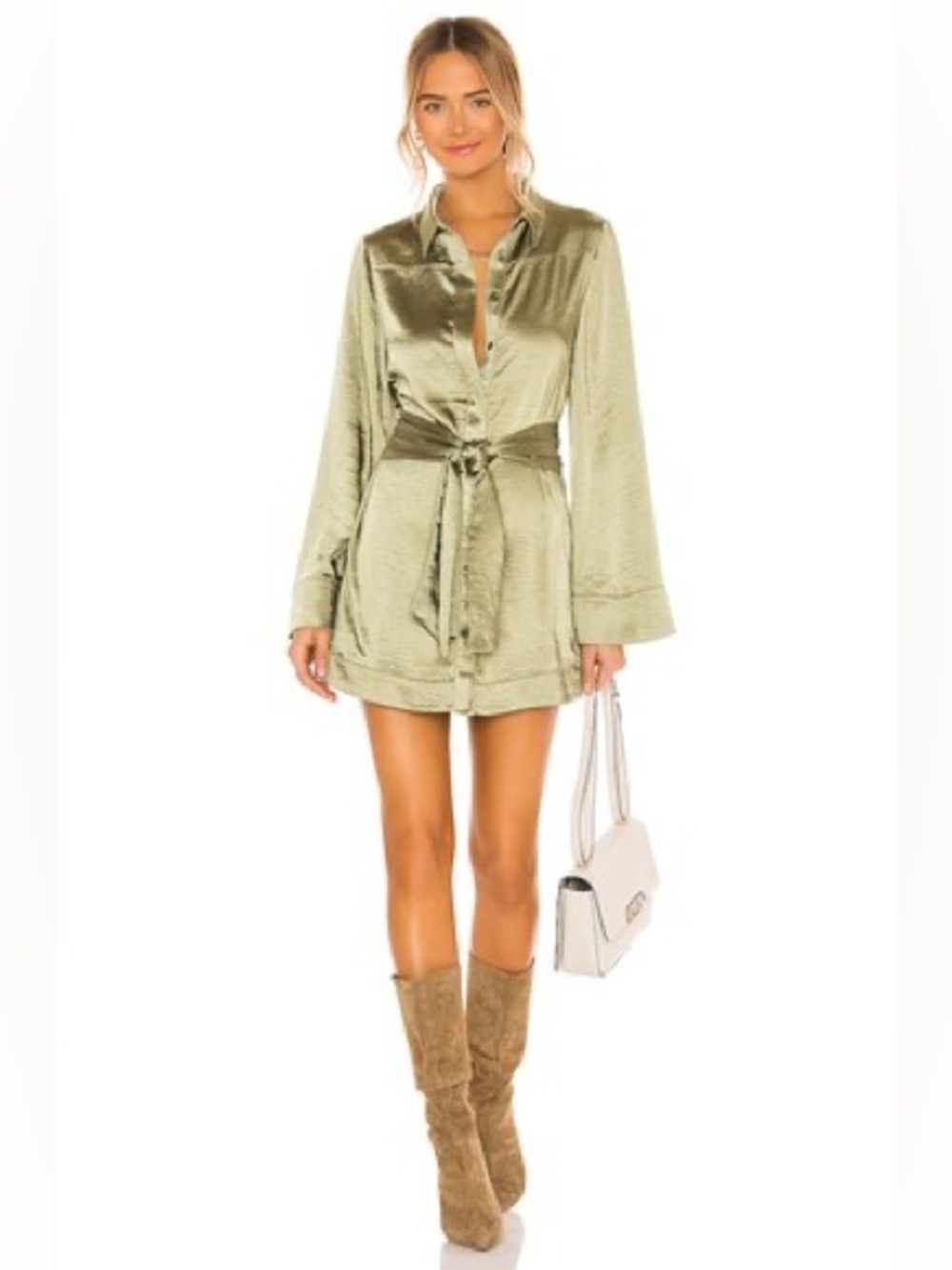 Camila Coelho Priscilla Satin Sage Mini Dress XS